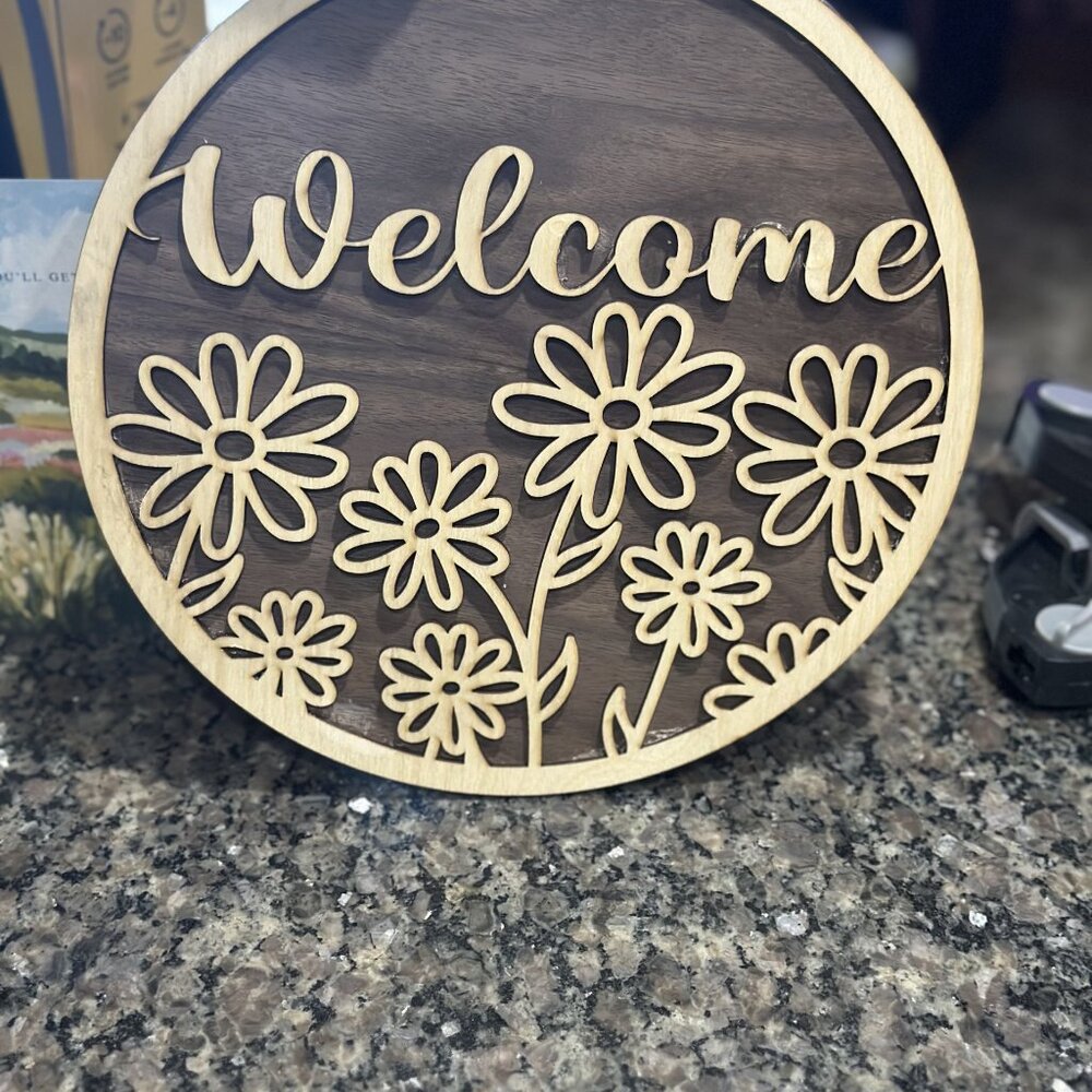 Wooden Welcome Sign – Floral (11x11) - Picture 3 of 3